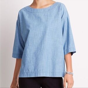 J. Jill PureJill Cotton Chambray Denim Drop Shoulder Blouse | Blue | XS